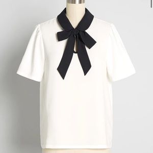 NWT Black and White ModCloth Blouse, detachable tie